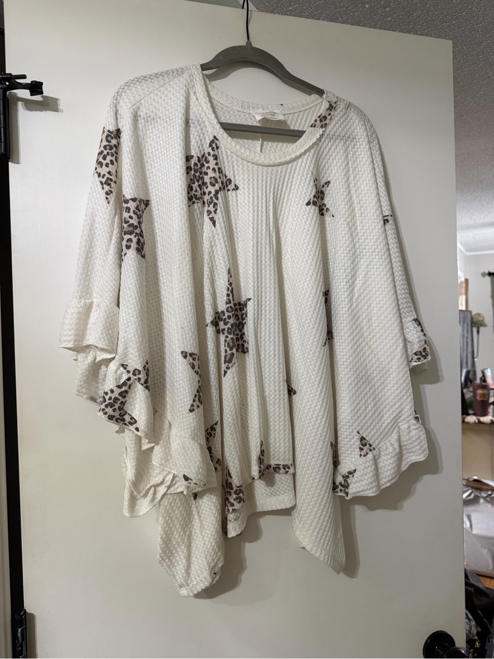 Fantastic Fawn Leopard Star Print Waffle Knit Poncho style top